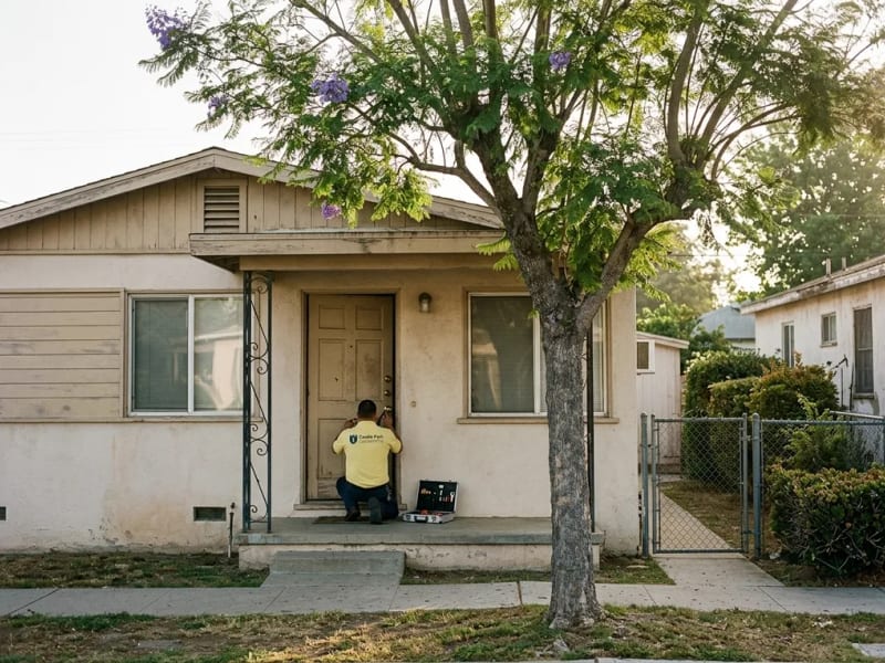 Front porch of a 1950s single-story ranch house in the Castle Park neighborhood, Chula Vista 91911